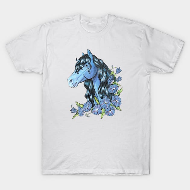 Sapphire Horse with Morning Glory T-Shirt by lizstaley